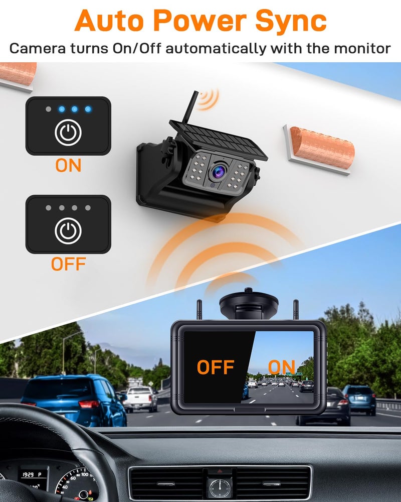 Rohent Wireless Solar Backup Camera for Trailer: Long-Range Signal Magnetic Backup Camera for Travel Trailer 7-Inch DVR Monitor 1080P HD Night Vision by Rohent - A70 - Image 5