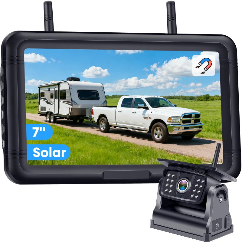 Rohent Wireless Solar Backup Camera for Trailer: Long-Range Signal Magnetic Backup Camera for Travel Trailer 7-Inch DVR Monitor 1080P HD Night Vision by Rohent - A70 - Image 1