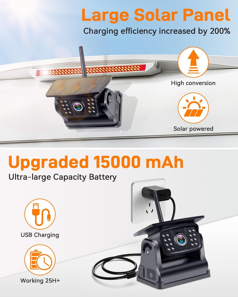 Rohent Wireless Solar Backup Camera for Trailer: Long-Range Signal Magnetic Backup Camera for Travel Trailer 7-Inch DVR Monitor 1080P HD Night Vision by Rohent - A70 - Image 4