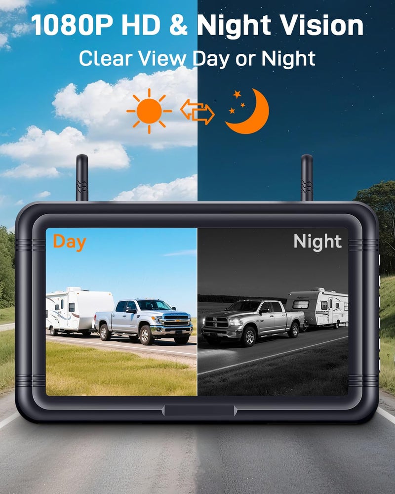 Rohent Wireless Solar Backup Camera for Trailer: Long-Range Signal Magnetic Backup Camera for Travel Trailer 7-Inch DVR Monitor 1080P HD Night Vision by Rohent - A70 - Image 3