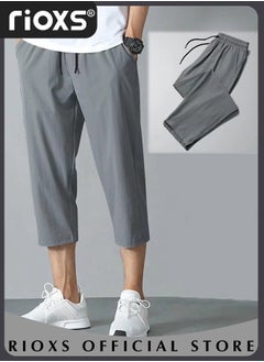 RIOXS Men's Summer Ice Silk 3/4 Capri Pants Casual Thin Loose Sports Shorts Quick Dry Breathable Outdoor Trousers With Side Pockets  - Image 2