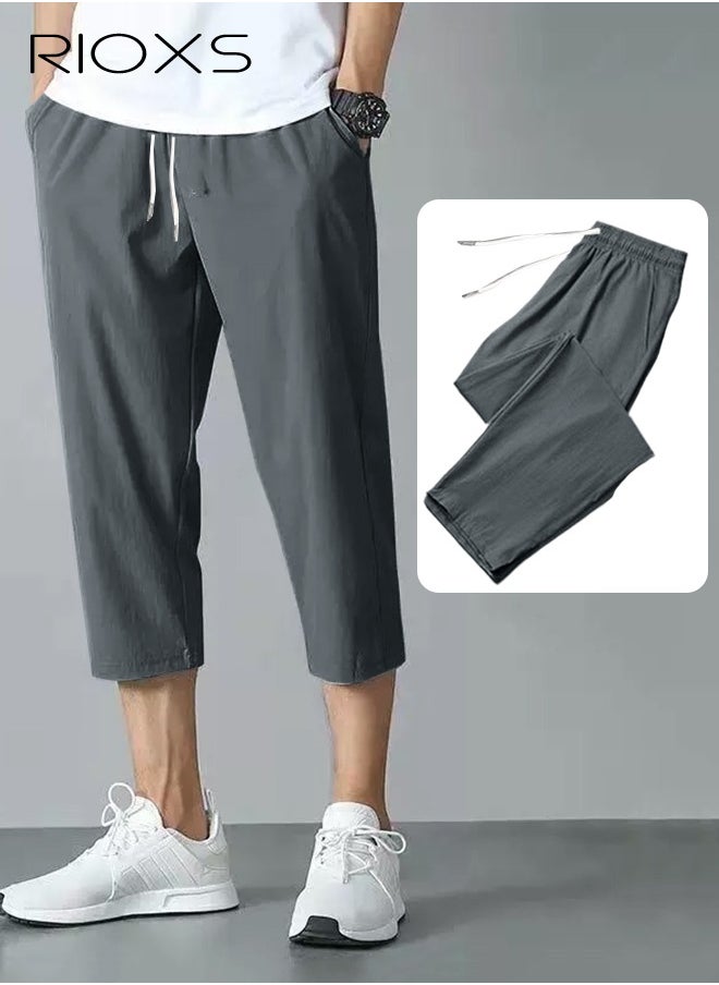 RIOXS Men's Summer Ice Silk 3/4 Capri Pants Casual Thin Loose Sports Shorts Quick Dry Breathable Outdoor Trousers With Side Pockets  - Image 3