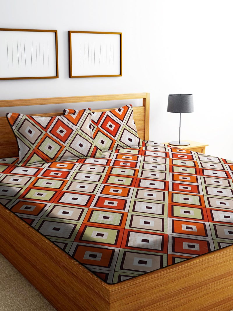 Dream Living Dream Living 100% Microfiber Bedsheet for Double Bed with 2 Pillow Covers Breathable | Wrinkle Free and Super Soft Touch Flat Double Bedsheet Geometric Print- Orange Brown, 180 tc  - Image 1