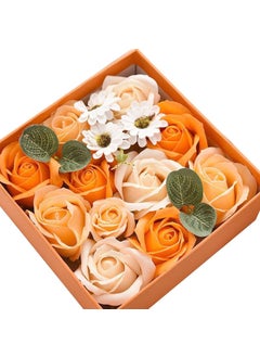 Ideal Swan Rose Bath Soap  Rose Flower Floral Scented Rose Soap Petals in Flower Box Transparent Window for Women Plant Essential Oil Set for Birthday Valentines Christmas Orange