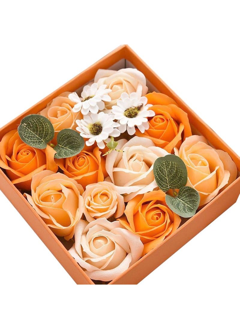 Ideal Swan Ideal Swan Rose Bath Soap  Rose Flower Floral Scented Rose Soap Petals in Flower Box Transparent Window for Women Plant Essential Oil Set for Birthday Valentines Christmas Orange 