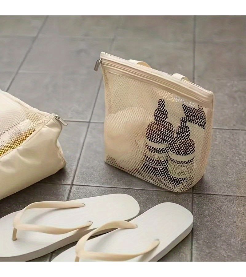 حقيبة سفر خضراء زمردية محمولة من الشبك (قطعة واحدة) لتخزين أدوات الحمام والنادي الرياضي - Image 5