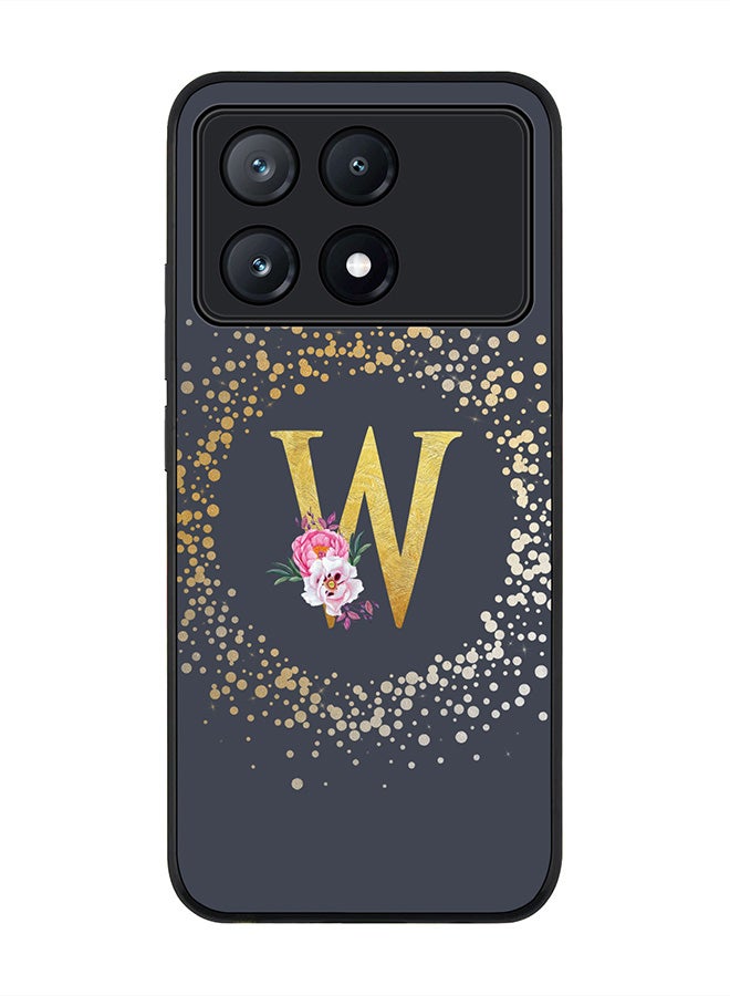 Stylizedd Rugged Black Edge Case for Xiaomi Poco X6 Pro, Slim fit Case Thin Cover- Custom Monogram Initial Letter Floral Pattern Alphabet - W  (Grey) - Image 1