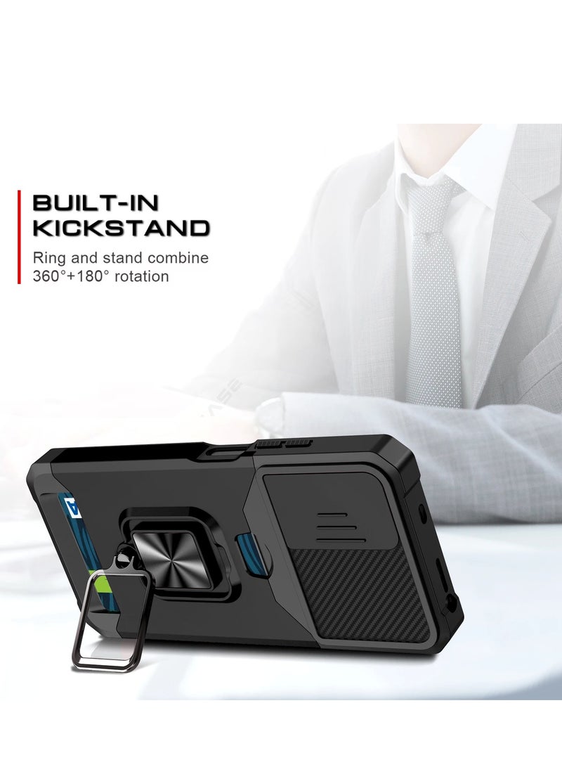 ELLAGECASE حافظة مقاومة للصدمات مع فتحة بطاقة، قاعدة وحماية كاميرا قوية لهاتف Xiaomi Redmi Note 12 5G / Xiaomi Poco X5 5G – تشمل لوحة معدنية مخفية - Image 5