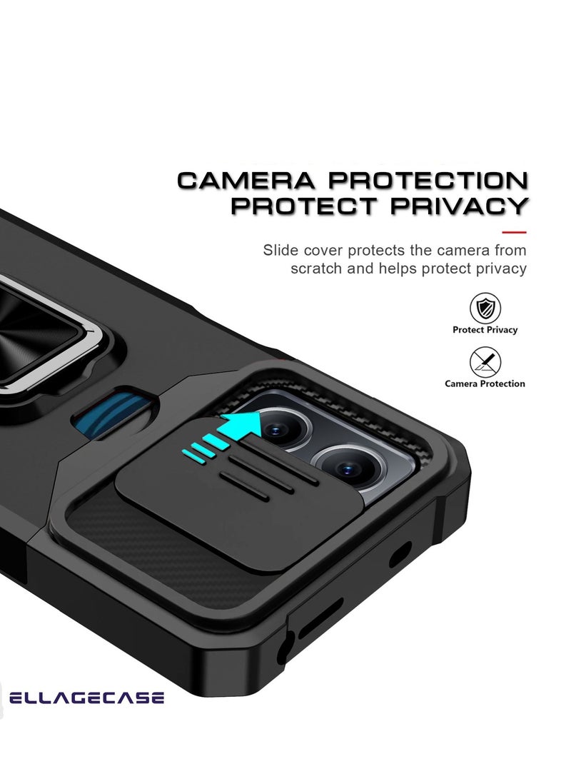 ELLAGECASE حافظة مقاومة للصدمات مع فتحة بطاقة، قاعدة وحماية كاميرا قوية لهاتف Xiaomi Redmi Note 12 5G / Xiaomi Poco X5 5G – تشمل لوحة معدنية مخفية - Image 3
