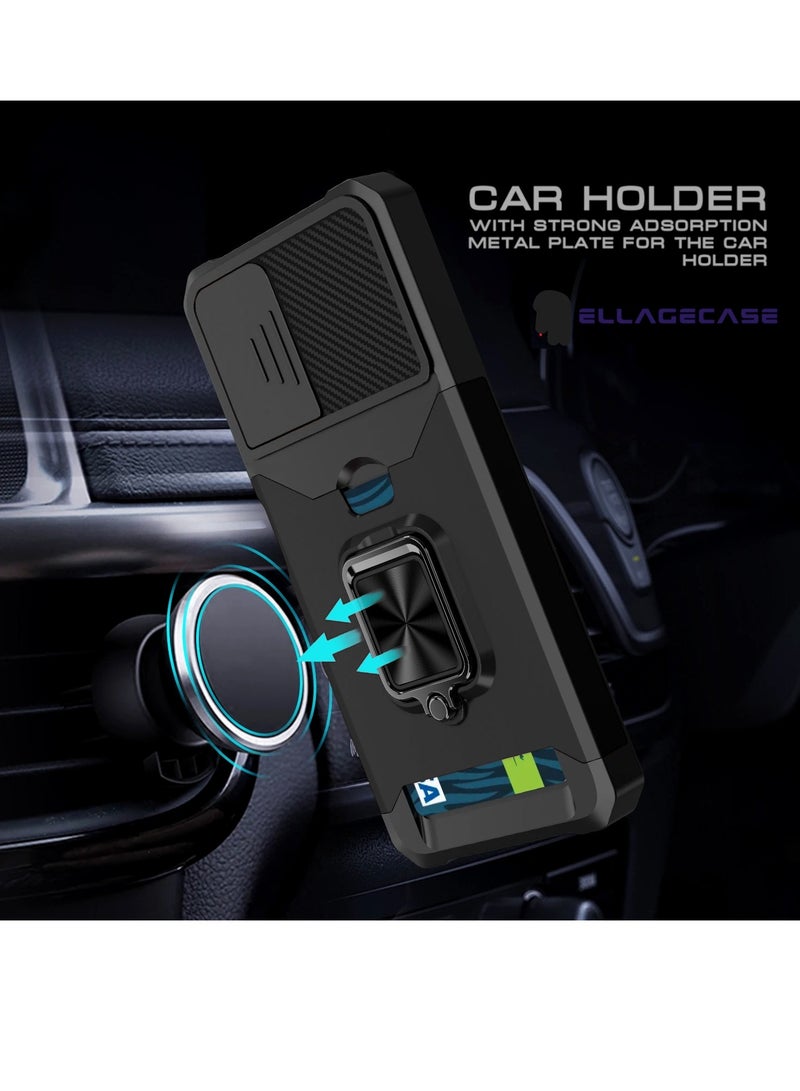 ELLAGECASE حافظة مقاومة للصدمات مع فتحة بطاقة، قاعدة وحماية كاميرا قوية لهاتف Xiaomi Redmi Note 12 5G / Xiaomi Poco X5 5G – تشمل لوحة معدنية مخفية - Image 4