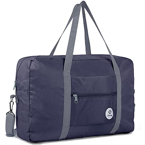 Narwey For Spirit Airlines Foldable Travel Duffel Bag Tote Carry on Luggage Sport Duffle Weekender Overnight for Women and Girls (3112 Dark Blue ( with Shoulder Strap)) - Image 1