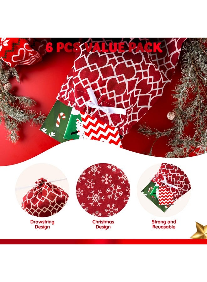 JOYIN 6 PCs Fabric Gift Bags Red Elegant Color with 3 Sizes for Each Season, holiday present Giving, Holiday Presents Décor, Giant Gifts Decorations. - Image 2