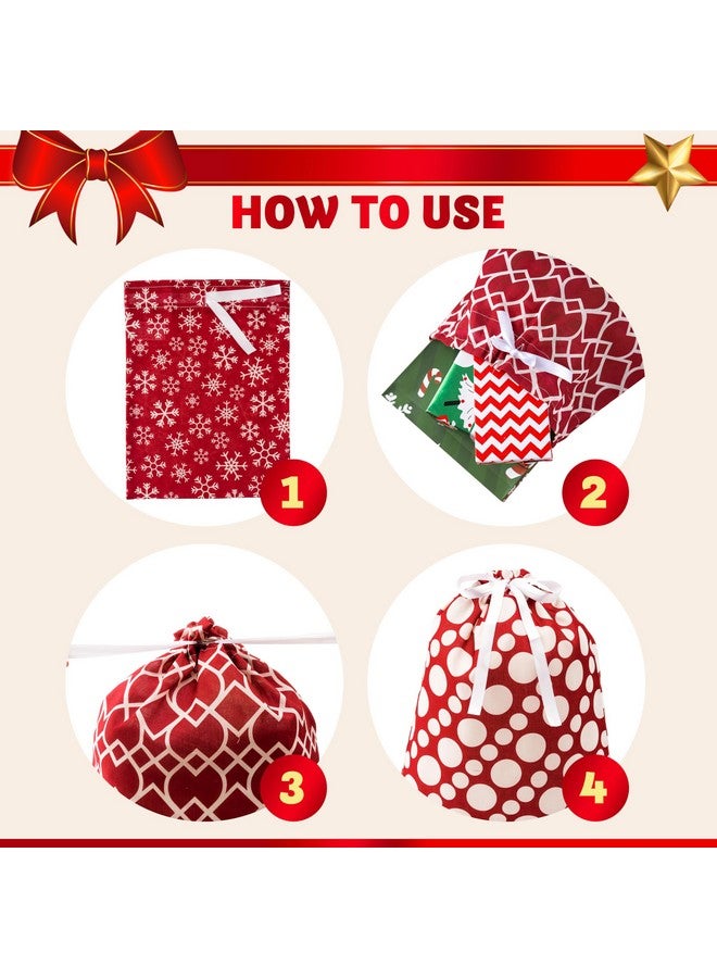 JOYIN 6 PCs Fabric Gift Bags Red Elegant Color with 3 Sizes for Each Season, holiday present Giving, Holiday Presents Décor, Giant Gifts Decorations. - Image 3