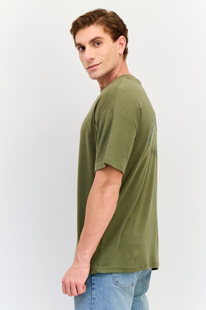 Fudo Men Crew Neck Short Sleeve Brand Logo T-Shirt, Dark Olive - Image 4