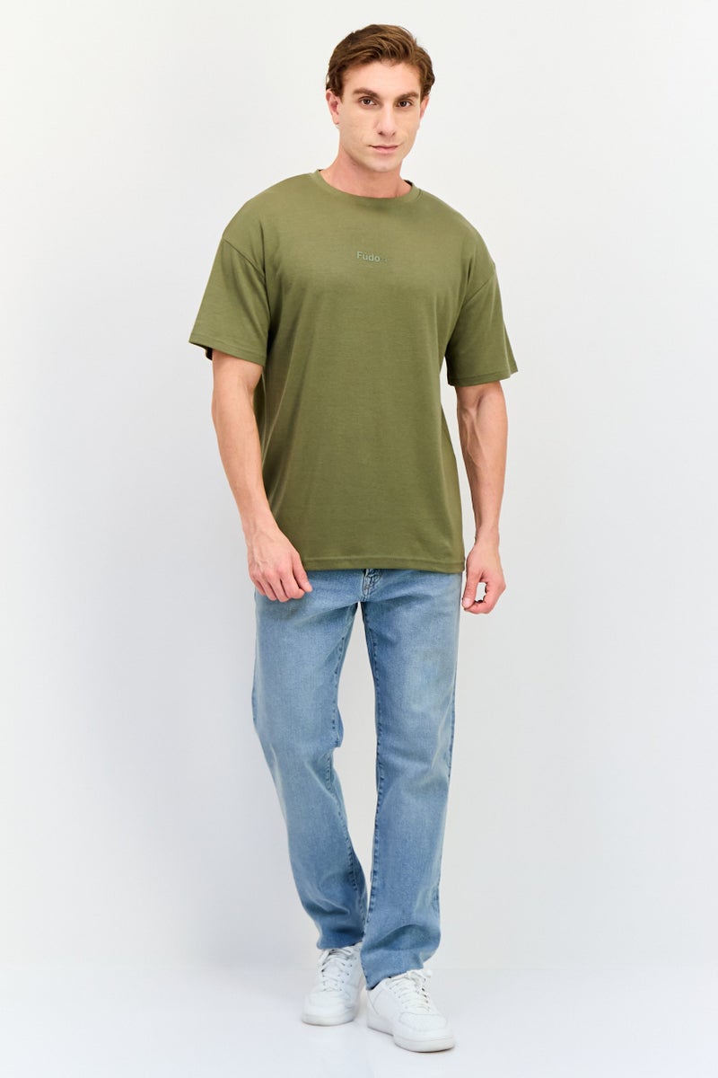 Fudo Men Crew Neck Short Sleeve Brand Logo T-Shirt, Dark Olive - Image 3