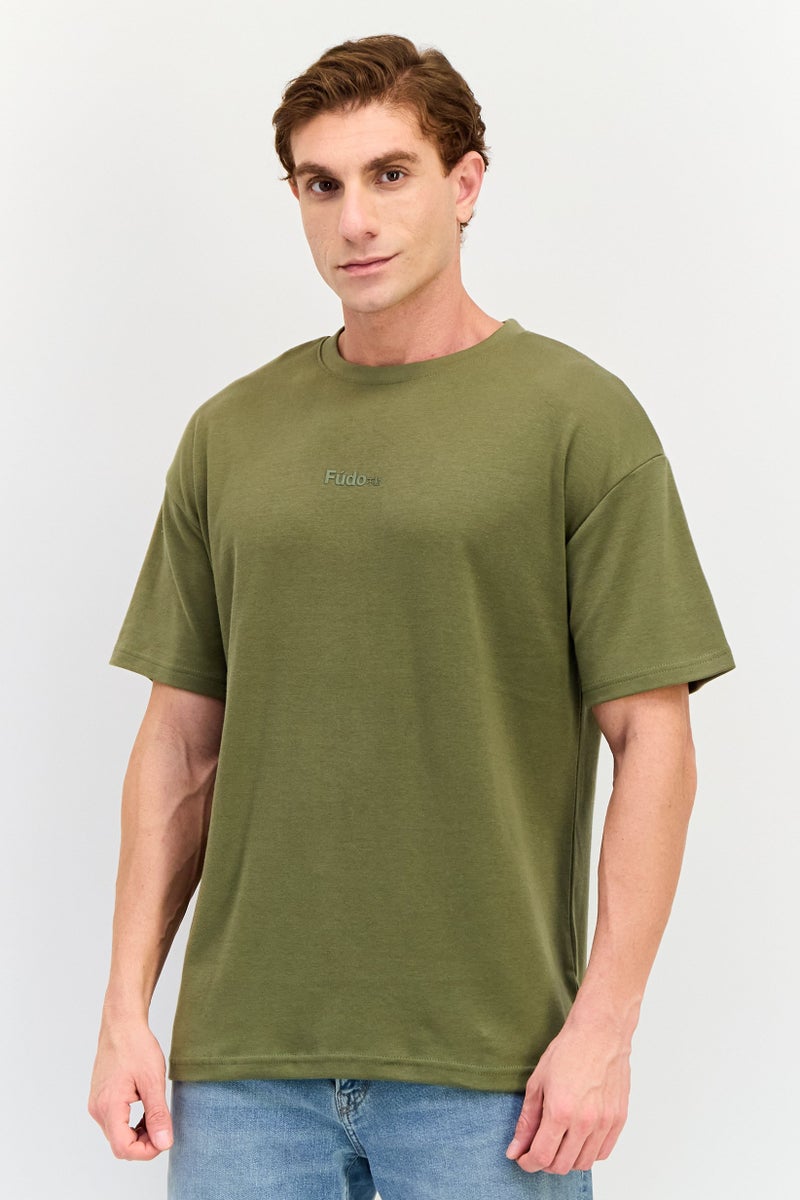 Fudo Men Crew Neck Short Sleeve Brand Logo T-Shirt, Dark Olive - Image 1