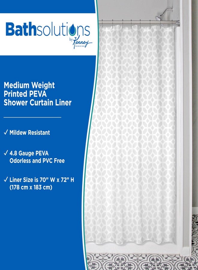 Kenney KN61267 Medium Weight 5 Gauge Decorative Printed Waterproof PEVA Shower Curtain Liner with Durable Eyelet Hang Holes for Bathroom, 70" W x 72" H, Geometric White Frost Pattern - Image 2