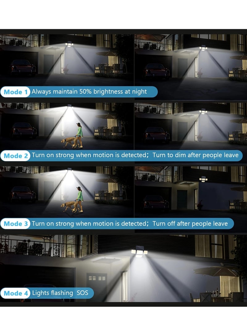 أضواء شمسية خارجية، 288 LED، 4 رؤوس، أضواء خارجية بحساس حركة، زوايا واسعة 270°، أضواء مقاومة للماء IP65 للشارع والمناطق مع 3 أوضاع، أضواء شمسية خارجية للفناء، الحديقة، وكراج. - Image 5