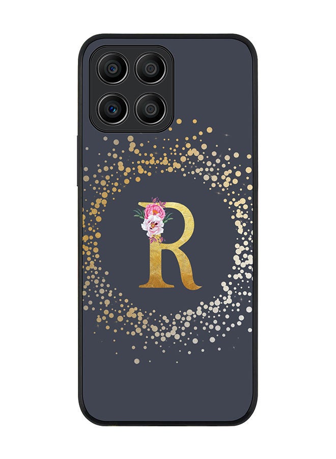 Stylizedd Rugged Black edge case for Honor X8 5G Slim fit Soft Case Flexible Rubber Edges TPU Gel Thin Cover - Custom Monogram Initial Letter Floral Pattern Alphabet - R (Grey) - Image 1