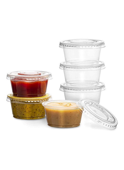 Pack Of 100 Condiment Cups, Sauce And Dip Container Plastic Disposable Portion Cups With Lids (2 oz)