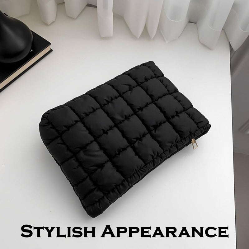 HFLZBRO Puffy Quilted Makeup Bag for Women, Cosmetic Bag, Travel Toiletry Organizer Pouch Clutch (black) - Image 2