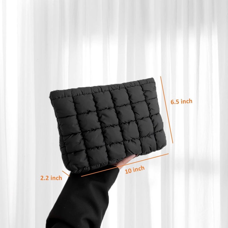 HFLZBRO Puffy Quilted Makeup Bag for Women, Cosmetic Bag, Travel Toiletry Organizer Pouch Clutch (black) - Image 5