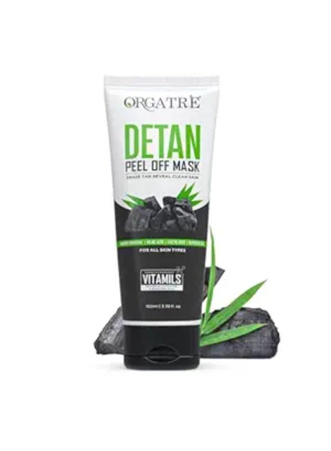 Orgatre Detan Peel Off Face Mask For Glowing Skin | Removes Tan and Minimize Pores | Active Cooling Effect | Enriched with Kojic Acid, Lactic Acid, Glycolic Acid & Bamboo Charcoal (100ml) - Image 1
