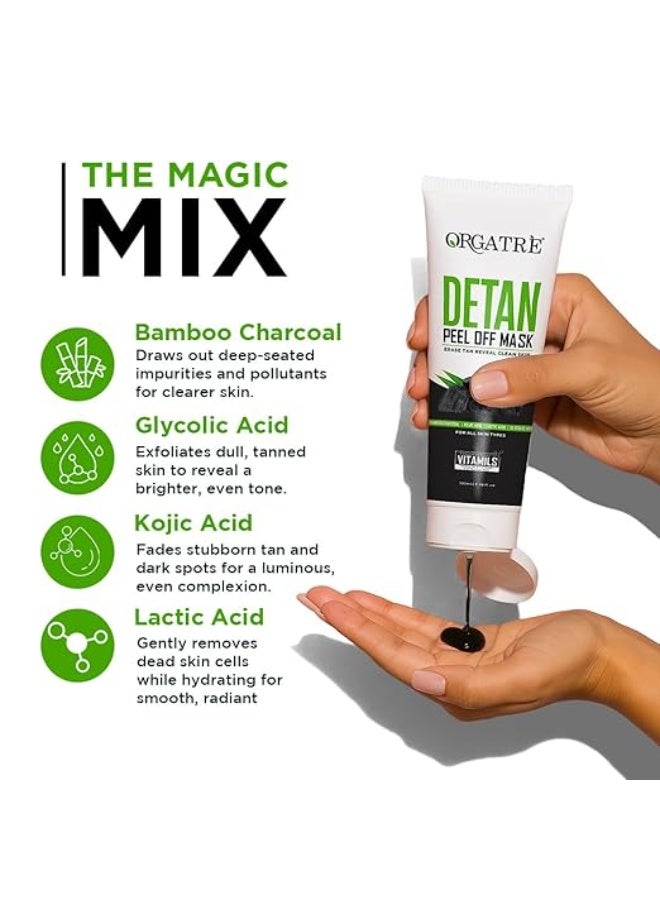 Orgatre Detan Peel Off Face Mask For Glowing Skin | Removes Tan and Minimize Pores | Active Cooling Effect | Enriched with Kojic Acid, Lactic Acid, Glycolic Acid & Bamboo Charcoal (100ml) - Image 4