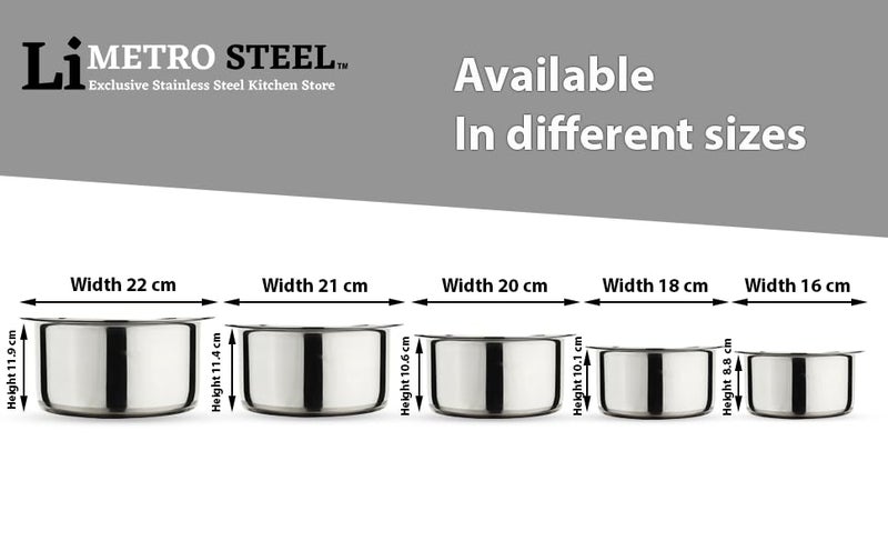 LiMETRO STEEL Set Of 5 Solid Stainless Steel Tope Set With LidCookware Set With Lid Capacity 1L 15L 2L 25L 3L