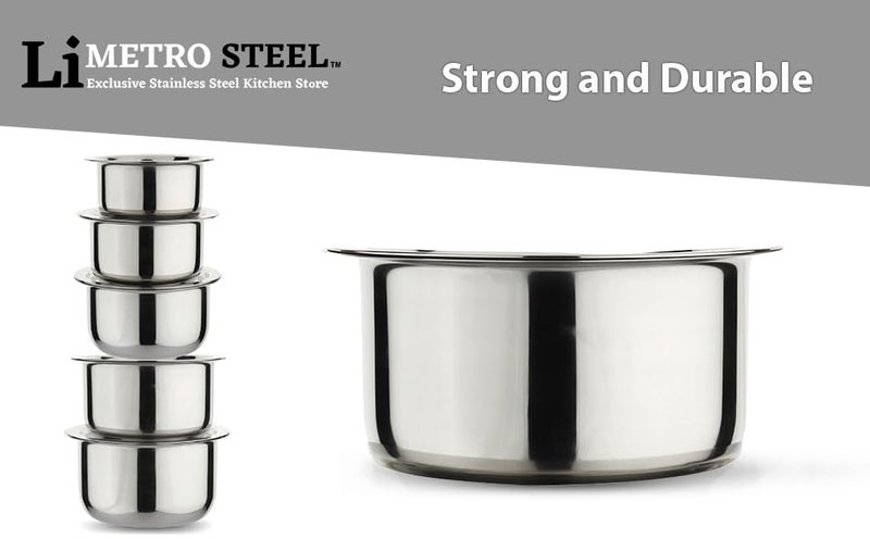LiMETRO STEEL Set Of 5 Solid Stainless Steel Tope Set With LidCookware Set With Lid Capacity 1L 15L 2L 25L 3L