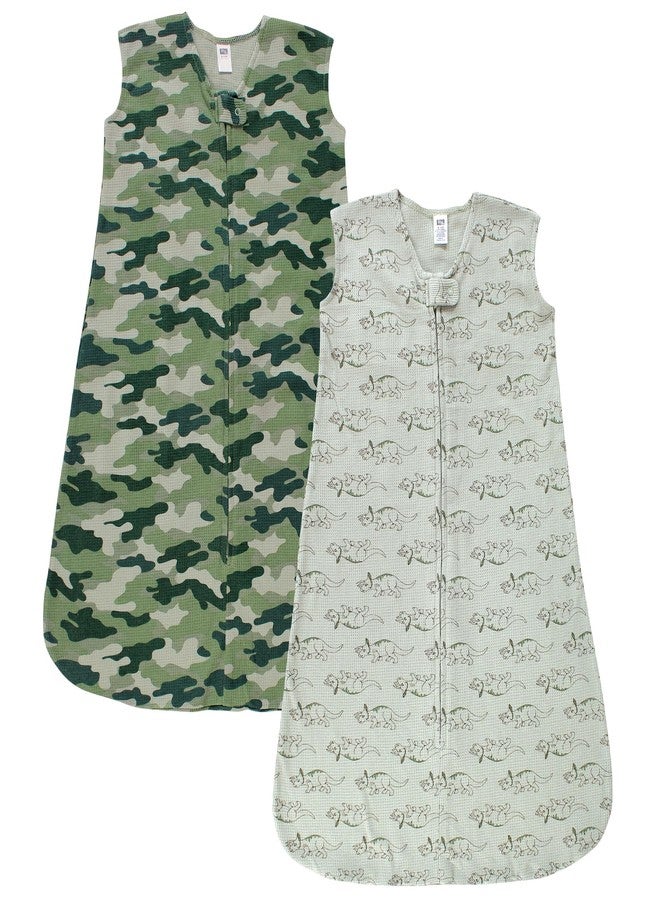 Hudson Baby Unisex Baby Thermal Sleeveless Sleeping Bag 2pk, Sage Dinosaur, 6-12 Months - Image 1