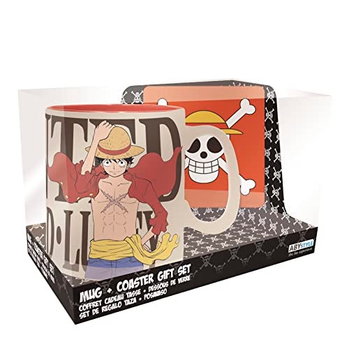 ABYSTYLE One Piece Luffy Ceramic Coffee Tea Mug 16 Oz Absorbent Coaster Gift Set Anime Manga Drinkware 2 Pcs - Image 1