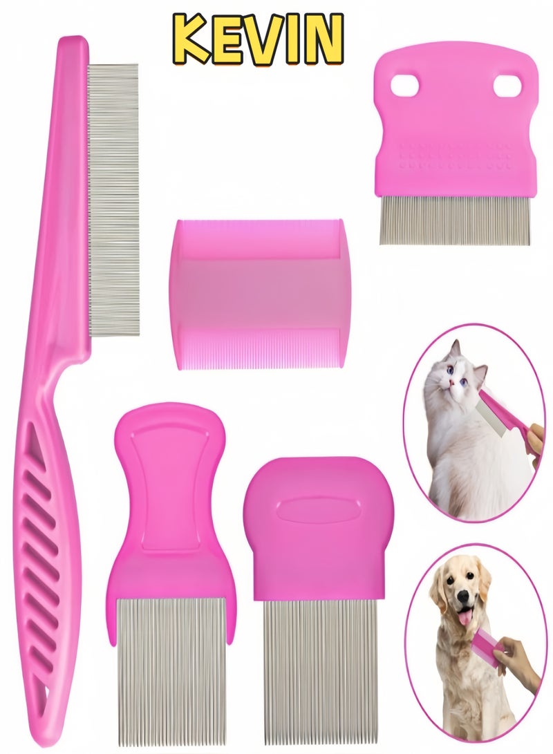 كيفن 5 عبوات من مشط البراغيث والقراد، مشط من الفولاذ المقاوم للصدأ ذو أسنان مستديرة للكلاب والقطط، مزيل بقع دموع الحيوانات الأليفة الاحترافي على الوجهين للحيوانات الأليفة الصغيرة والمتوسطة - Image 1