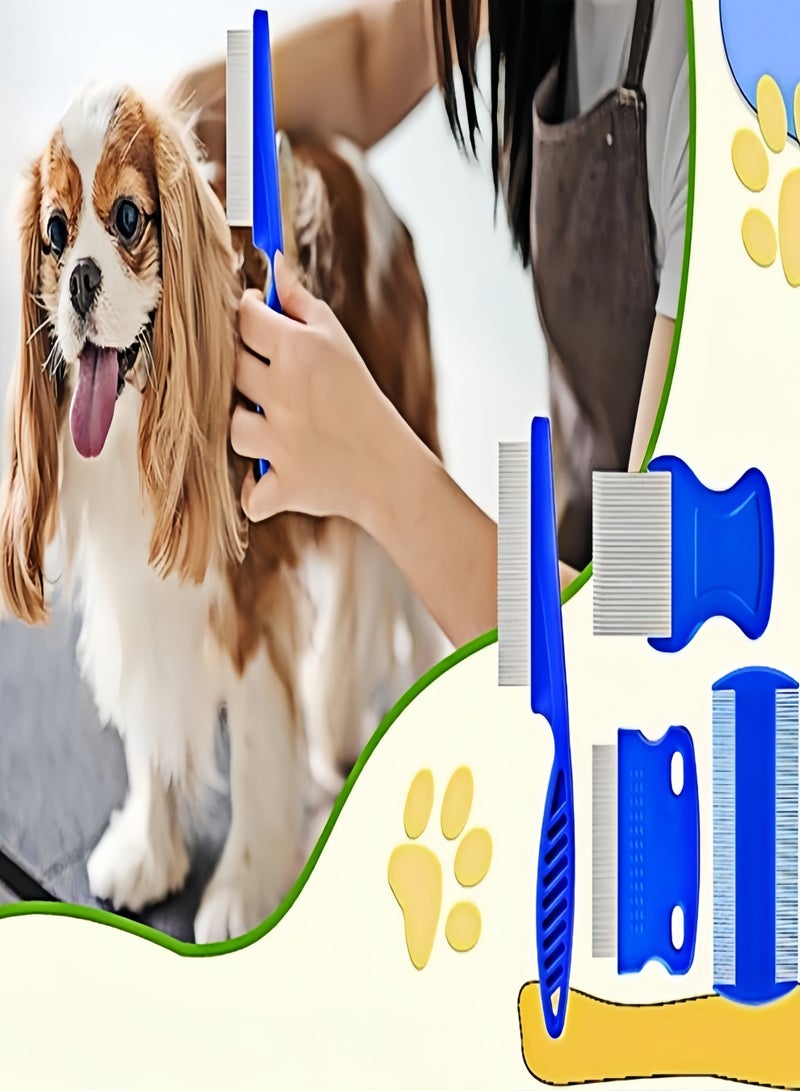 كيفن 5 عبوات من مشط البراغيث والقراد، مشط من الفولاذ المقاوم للصدأ ذو أسنان مستديرة للكلاب والقطط، مزيل بقع دموع الحيوانات الأليفة الاحترافي على الوجهين للحيوانات الأليفة الصغيرة والمتوسطة - Image 5