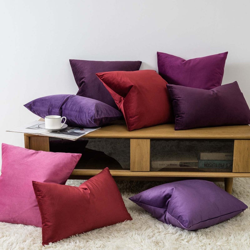 JUSPURBET Couch Pillow Covers Set of 2 Decorative Velvet Throw Pillow Covers for Living Room Bedroom Home Decor Soft Lumbar Cushion Covers with Hidden Zipper for Sofa Bed,Eggplant Purple,12x20 inch - Image 2