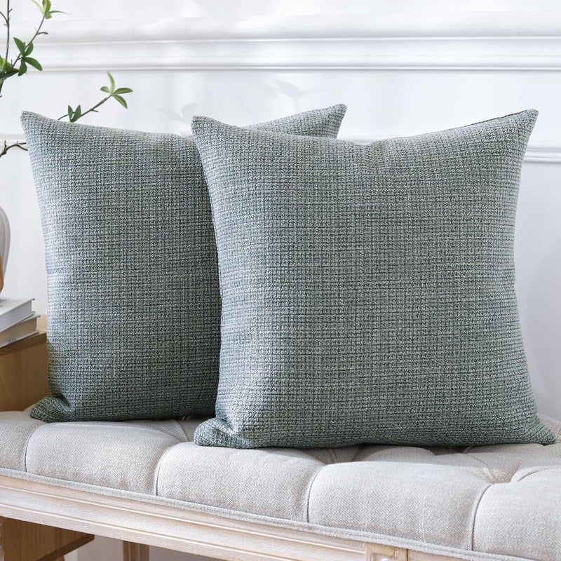 Otostar Pack of 2 Throw Pillow Covers 24x24 Inch Linen Dark Grey Pillowcases Farmhouse Decorative Solid Pillow Covers 60x60 cm Square Cushion Case for Home Decor Sofa Couch Bed (Dark Grey) - Image 3