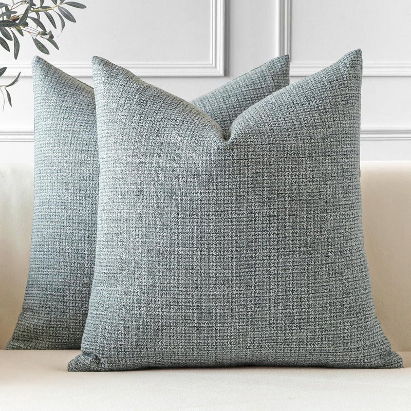 Otostar Pack of 2 Throw Pillow Covers 24x24 Inch Linen Dark Grey Pillowcases Farmhouse Decorative Solid Pillow Covers 60x60 cm Square Cushion Case for Home Decor Sofa Couch Bed (Dark Grey) - Image 1