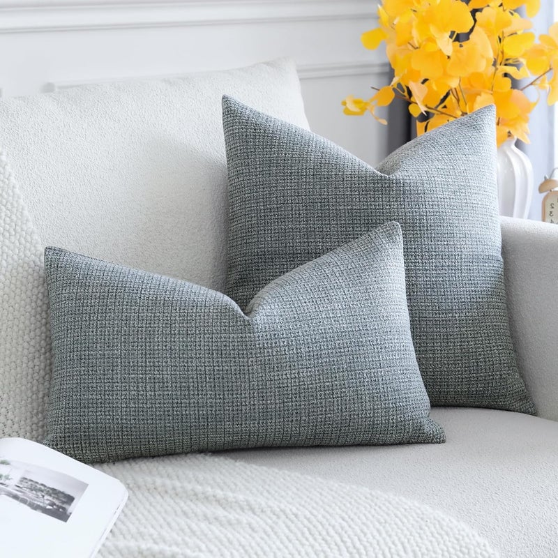 Otostar Pack of 2 Throw Pillow Covers 24x24 Inch Linen Dark Grey Pillowcases Farmhouse Decorative Solid Pillow Covers 60x60 cm Square Cushion Case for Home Decor Sofa Couch Bed (Dark Grey) - Image 4