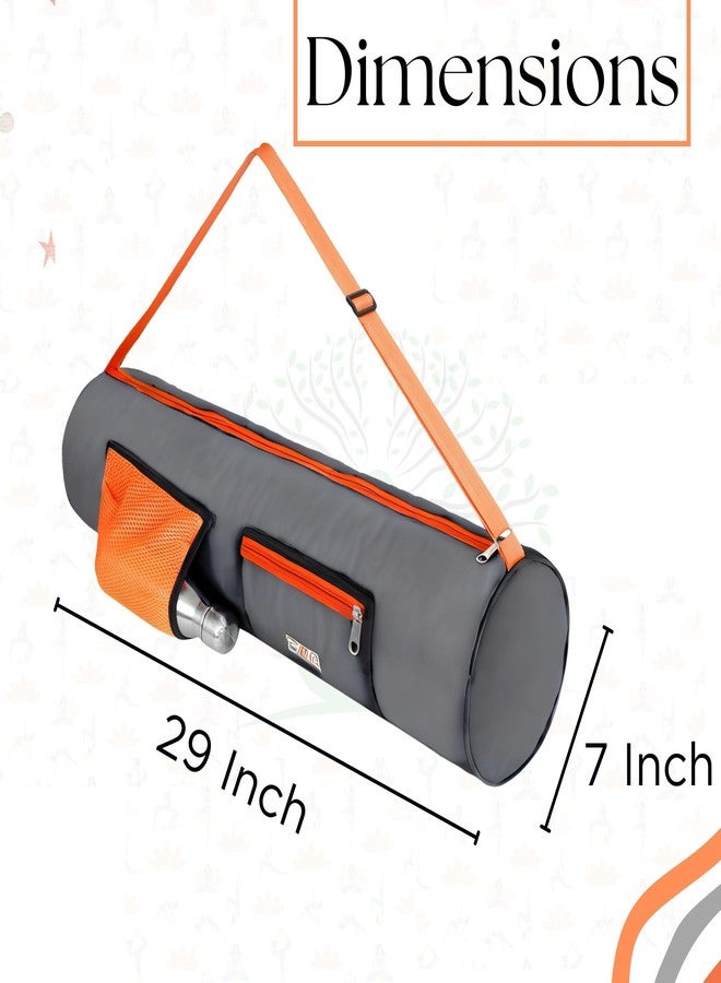PHILLIN Zipper Yoga Mat Bag for Meditation Mat's Cover Bag with Adjustable Shoulder Strap Waterproof Mate Carry Bags fit for 4mm to 8 mm Mats for Women and Men (Grey-Orange) - Image 3