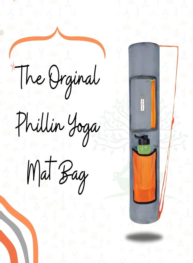 PHILLIN Zipper Yoga Mat Bag for Meditation Mat's Cover Bag with Adjustable Shoulder Strap Waterproof Mate Carry Bags fit for 4mm to 8 mm Mats for Women and Men (Grey-Orange) - Image 2