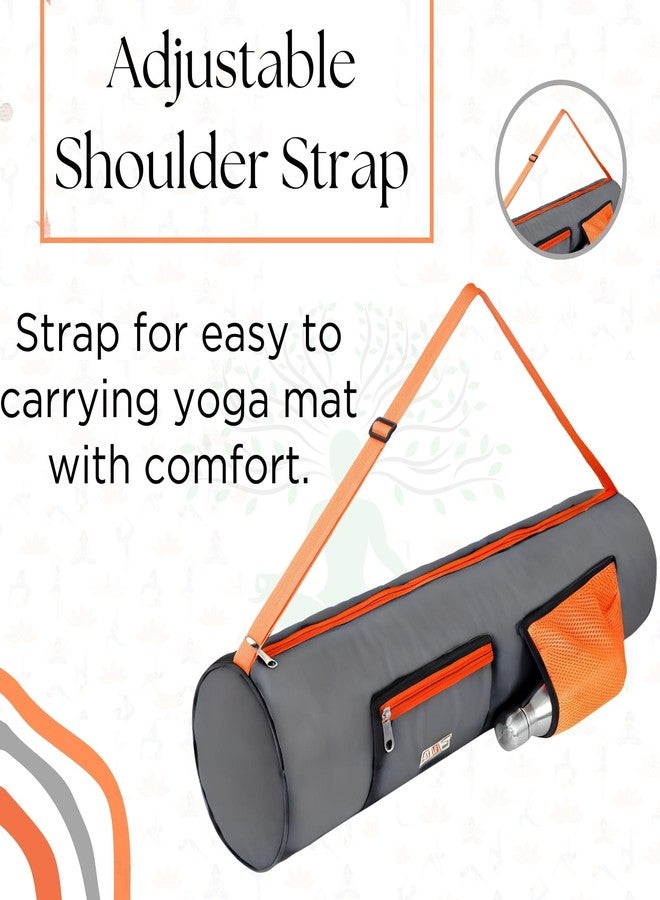 PHILLIN Zipper Yoga Mat Bag for Meditation Mat's Cover Bag with Adjustable Shoulder Strap Waterproof Mate Carry Bags fit for 4mm to 8 mm Mats for Women and Men (Grey-Orange) - Image 5