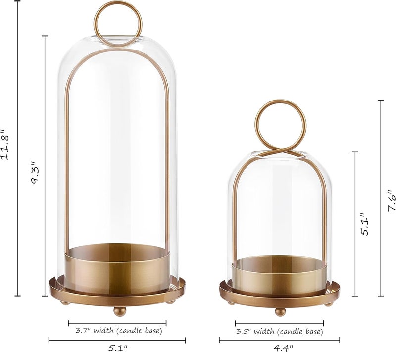 Gdfmsc Hurricane Metal & Glass Candle Holder Gold Set of 2, Decorative Candlestick Pillar Candle Holder with Clear Glass for Wedding Party Christmas Holiday Dining Table Centerpiece Lanter - Image 4