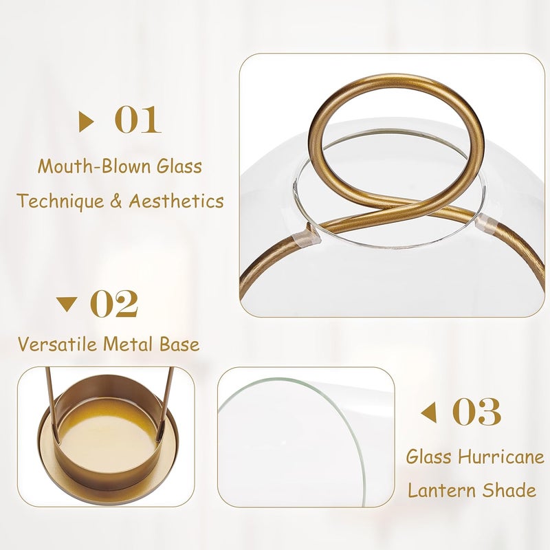 Gdfmsc Hurricane Metal & Glass Candle Holder Gold Set of 2, Decorative Candlestick Pillar Candle Holder with Clear Glass for Wedding Party Christmas Holiday Dining Table Centerpiece Lanter - Image 3