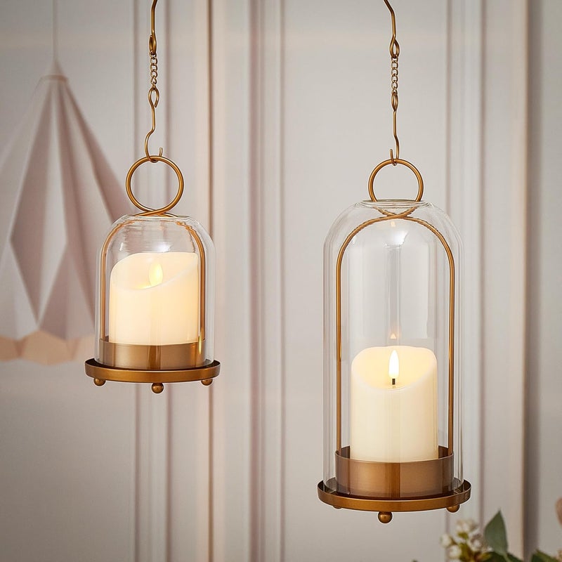 Gdfmsc Hurricane Metal & Glass Candle Holder Gold Set of 2, Decorative Candlestick Pillar Candle Holder with Clear Glass for Wedding Party Christmas Holiday Dining Table Centerpiece Lanter - Image 5