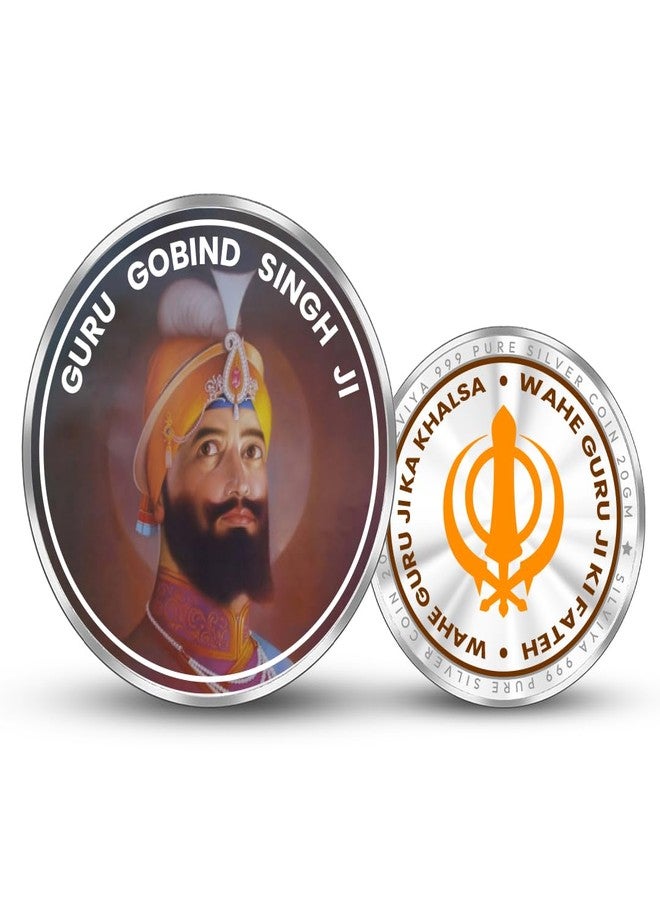 Silviya BIS Hallmarked Guru Gobind Singh Ji 999 Pure Silver Coin (20 Gm) Round Shape: Sikhism Gift - Guru Nanak Dev Ji Birthday - Religious Coin - Gurudwara Offering - Image 1
