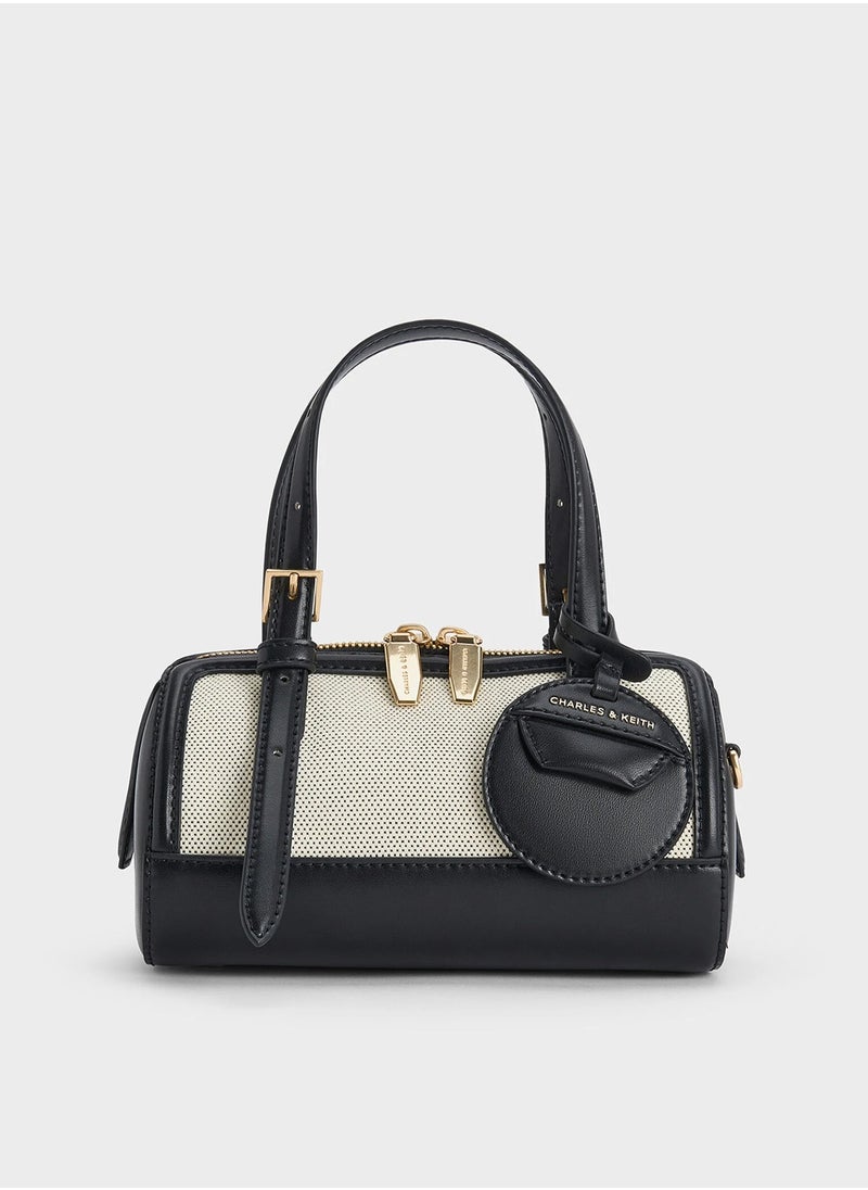 Charles & Keith Enola Canvas Two-Tone Bowling Bag  - Image 1