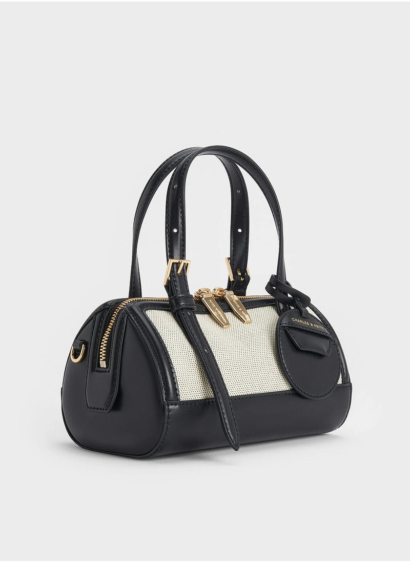 Charles & Keith Enola Canvas Two-Tone Bowling Bag  - Image 2