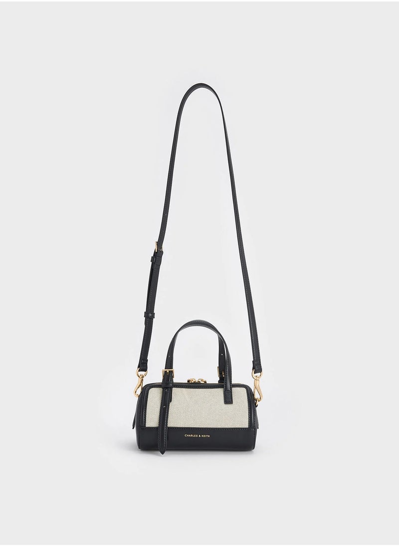Charles & Keith Enola Canvas Two-Tone Bowling Bag  - Image 3
