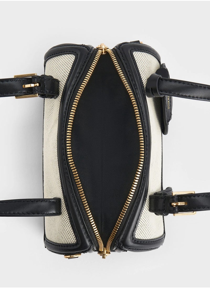 Charles & Keith Enola Canvas Two-Tone Bowling Bag  - Image 5