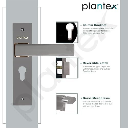 Plantex Heavy-Duty Door Lock Set - Main Door Locks Handle Set/ 6-Lever Mechanism with 3 Years of Warranty/Mortise Locks with 3 Keys, Brass Lock Body & Cylinder(8116 - Satin Black & PVD Choco) - Image 4